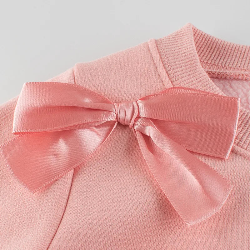 Automne Hiver Enfants Filles Sweat-shirts Manteau Noeud Décorer Vêtements Roses Enfants Fluff Sport Casual Sweater