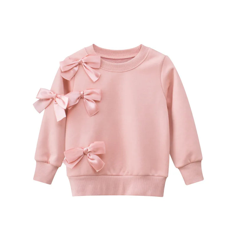 Automne Hiver Enfants Filles Sweat-shirts Manteau Noeud Décorer Vêtements Roses Enfants Fluff Sport Casual Sweater