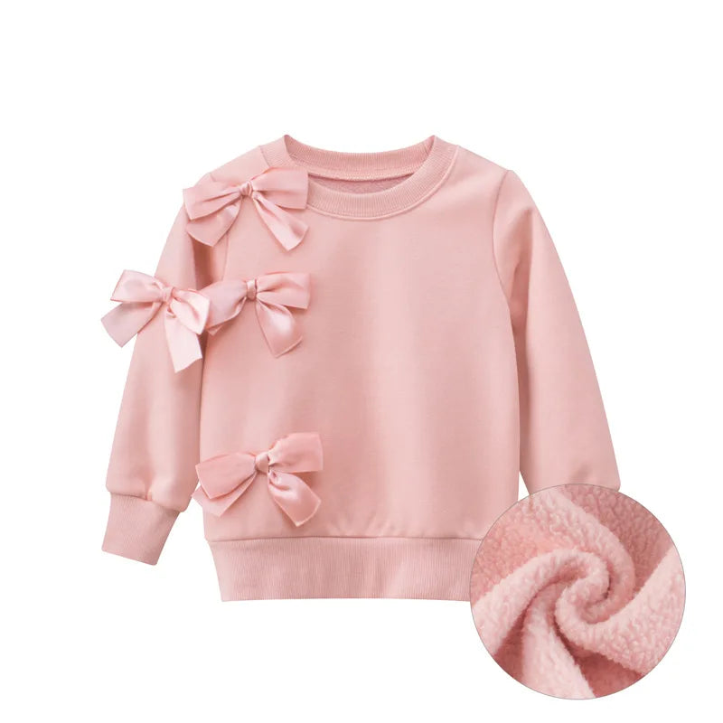 Automne Hiver Enfants Filles Sweat-shirts Manteau Noeud Décorer Vêtements Roses Enfants Fluff Sport Casual Sweater