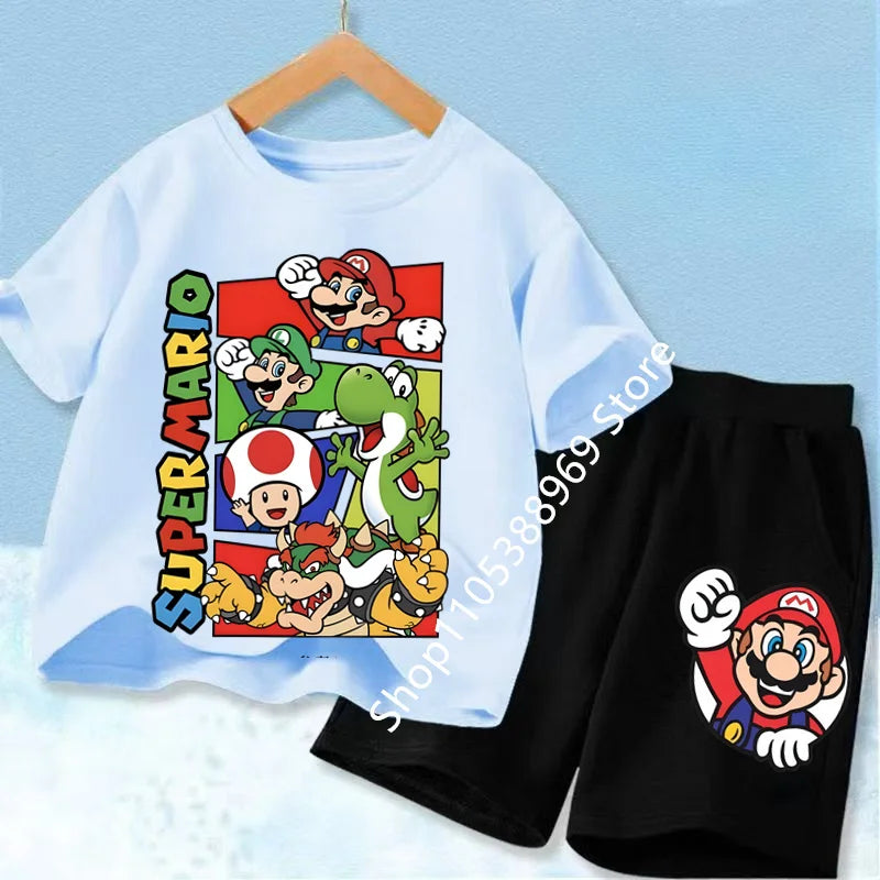 Ensembles de vêtements d’été pour enfants Super Marios Cartoon Print T-shirt à manches courtes Shorts décontractés Tenues douces pour bébés garçons filles