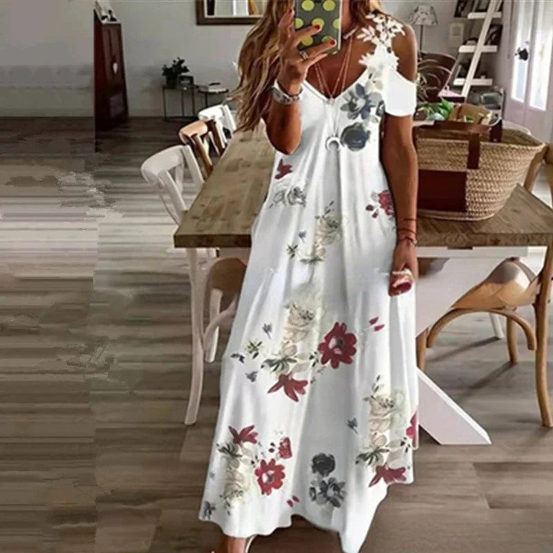 Robe à bretelles sans manches en dentelle blanche imprimée pour femmes, robe longue décontractée à la mode d’été