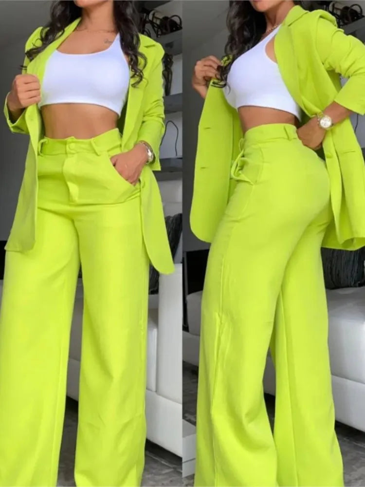 Ensembles de blazer élégant pour femmes Nouvelle mode d’automne Manteau à col claté pour femmes + pantalon design de poche Ensemble Travail Trajet Costume deux pièces