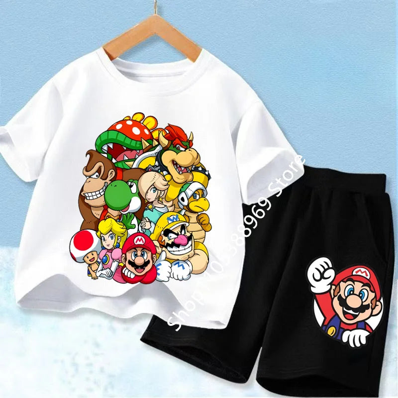 Ensembles de vêtements d’été pour enfants Super Marios Cartoon Print T-shirt à manches courtes Shorts décontractés Tenues douces pour bébés garçons filles