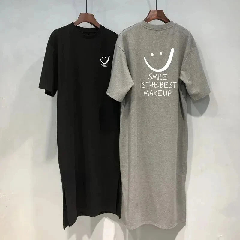 Robe T-shirt à manches courtes pour femmes pour femmes Robe ample de longueur moyenne sur le genou