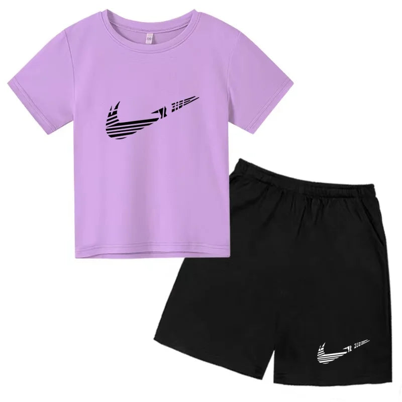 Vêtements pour enfants T-shirt Mode Manches courtes + Shorts Été Garçon Fille Tout-petit 3-12 ans Casual Sports Marque Jogging O-collar Set