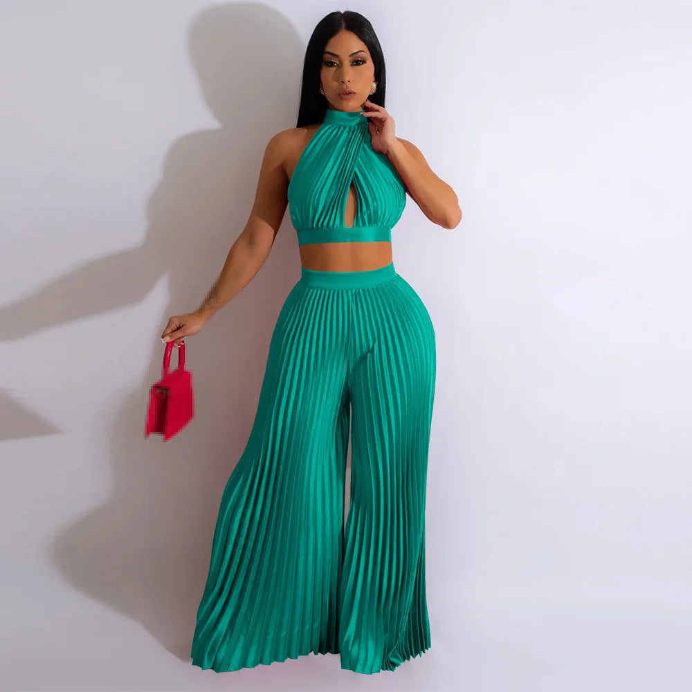 Ensemble 2 Pièces Femme – Top Halter & Pantalon Large Taille Haute | L'atelier de Candice