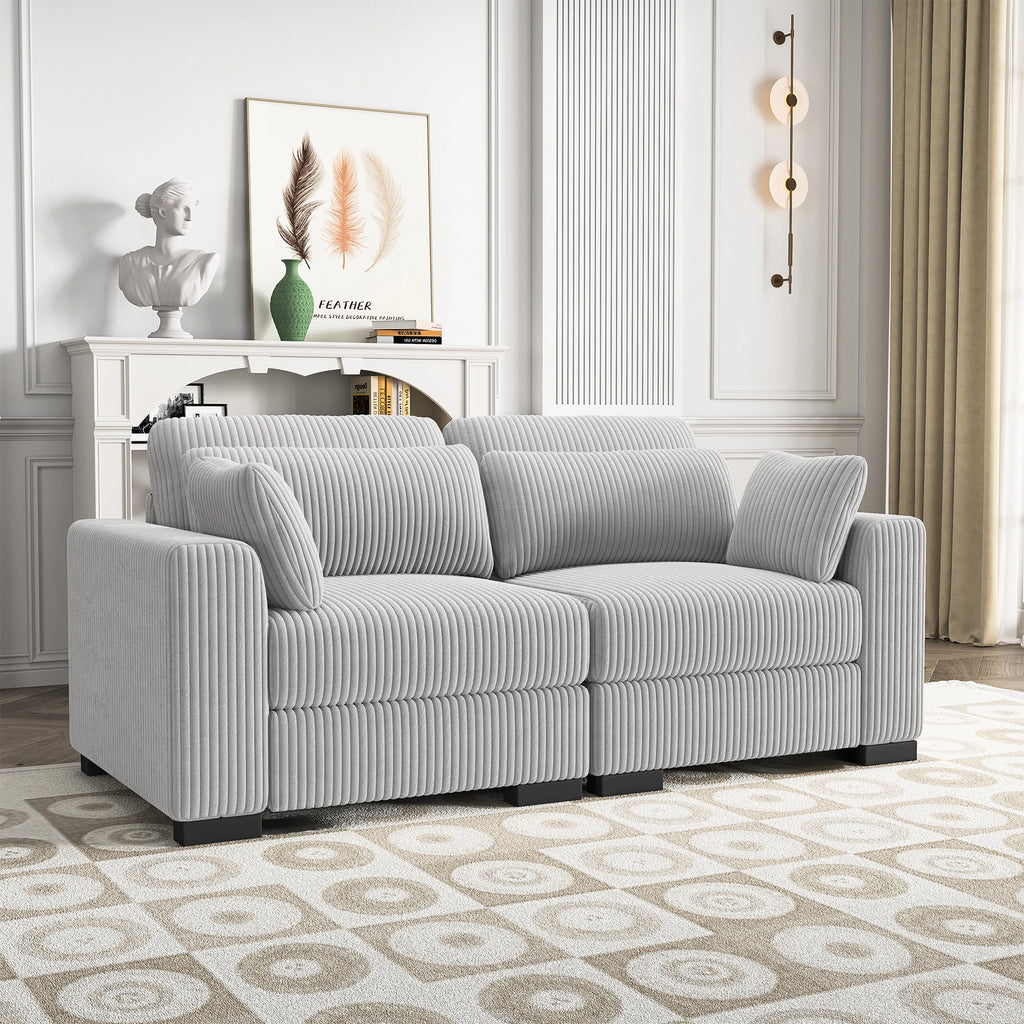 Comanlai  2 Seater Sofa Modern Corduroy Module Sofa Comfortable Simple Lazy Sofa,for Living Room Bedroom Balcony,Gray/Beige