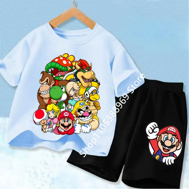 Ensembles de vêtements d’été pour enfants Super Marios Cartoon Print T-shirt à manches courtes Shorts décontractés Tenues douces pour bébés garçons filles