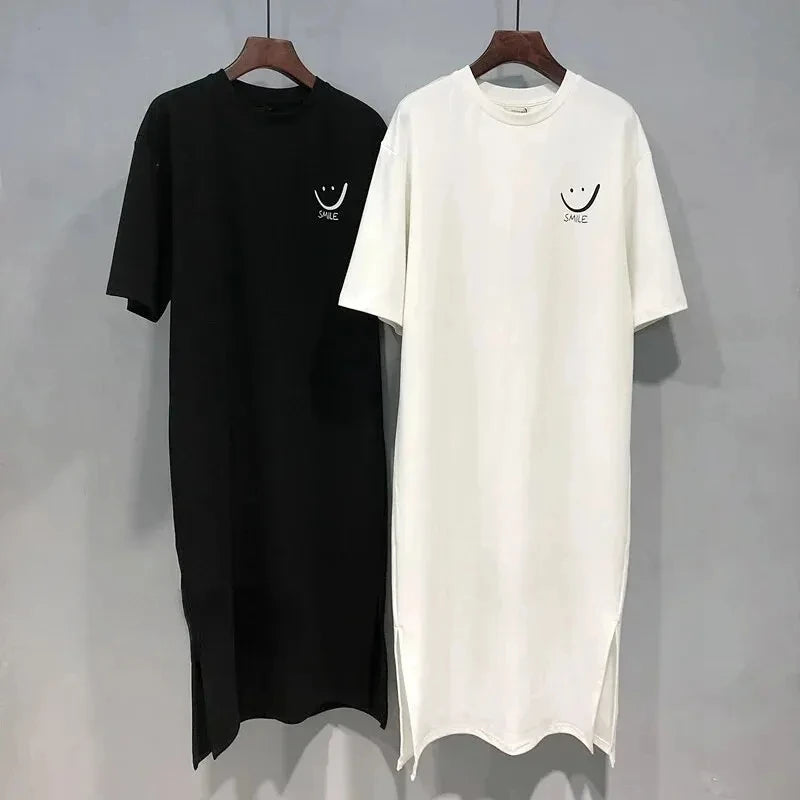 Robe T-shirt à manches courtes pour femmes pour femmes Robe ample de longueur moyenne sur le genou