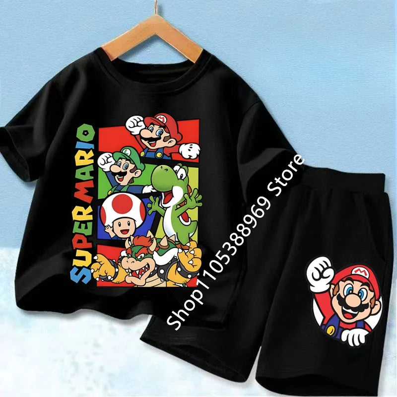 Ensembles de vêtements d’été pour enfants Super Marios Cartoon Print T-shirt à manches courtes Shorts décontractés Tenues douces pour bébés garçons filles