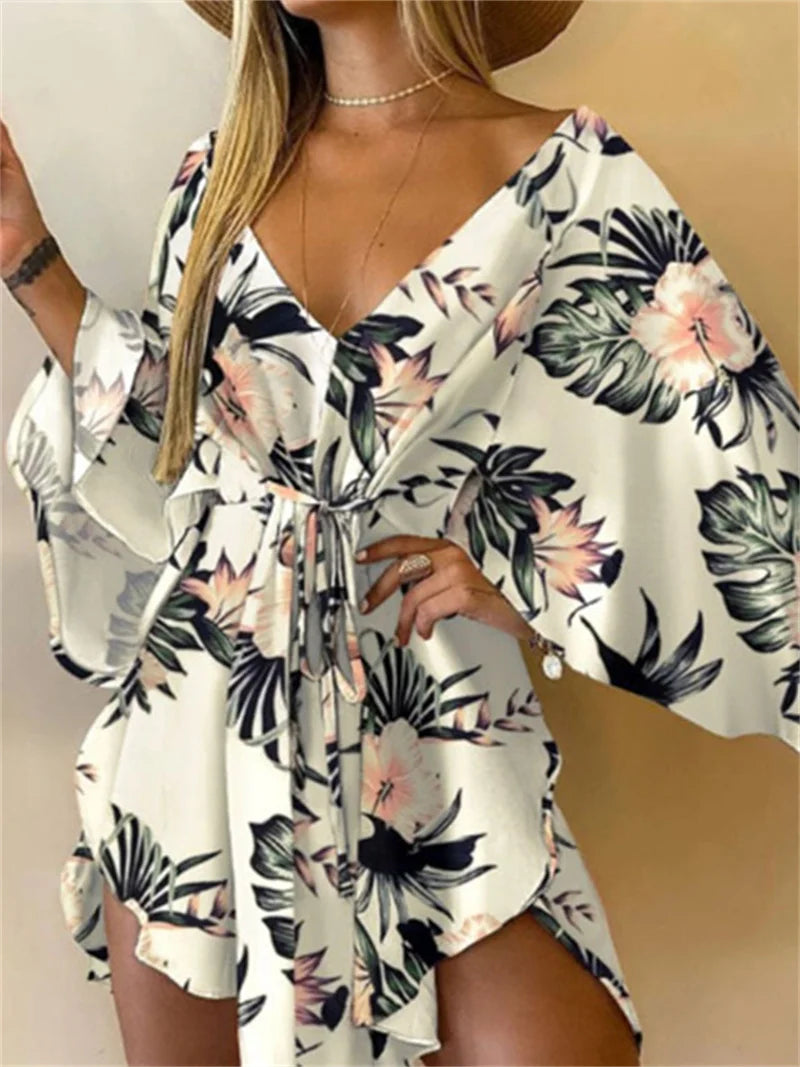 Robe bohème fleurie femme col V -L’atelier de Candice