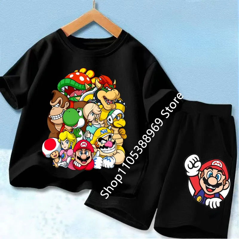 Ensembles de vêtements d’été pour enfants Super Marios Cartoon Print T-shirt à manches courtes Shorts décontractés Tenues douces pour bébés garçons filles