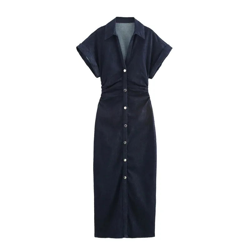 Nouvelles robes longues 2025 Femme Mode Été Col en V Simple Breasted Slim Fit Jupes en jean Vêtements pour femmes Hauts