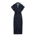 Nouvelles robes longues 2025 Femme Mode Été Col en V Simple Breasted Slim Fit Jupes en jean Vêtements pour femmes Hauts