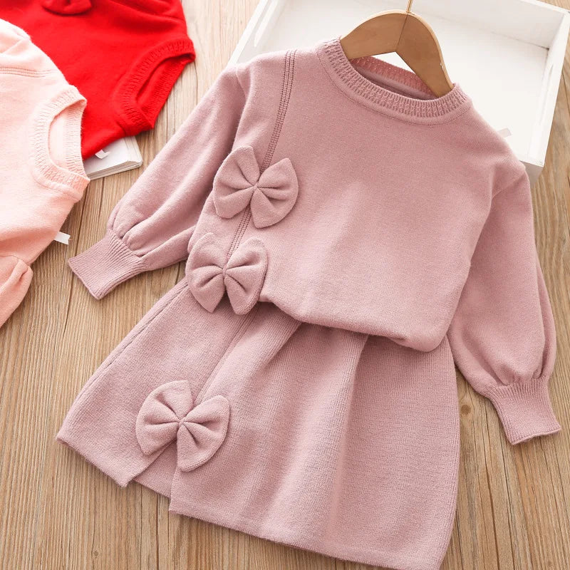 Ensemble de vêtements pour filles Ensemble de 2 pièces à manches longues Sweat-shirt automne/hiver + ensemble jupe Vêtements pour enfants pour le début de l’école