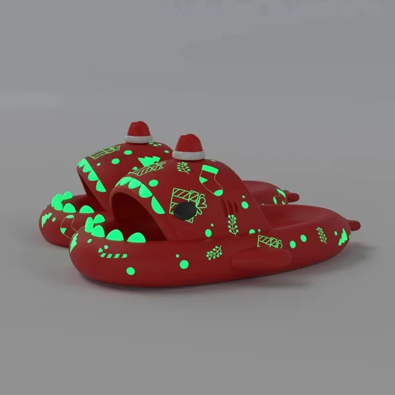 Luminous Christmas Shark Slippers Men Pirate Milk Cow Soft Sandals Adult Bathroom Non-slip Flip Flops Couple Outdoor EVA Shoes