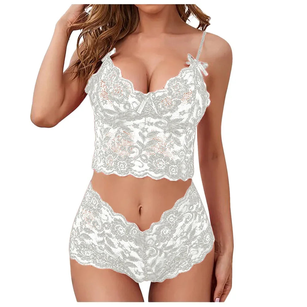 Thin Lace Flower Printed Underwear Suit Sexy Women Lingerie Set Female Adjustable Shoulder Strap Triangle Cup Bralettle