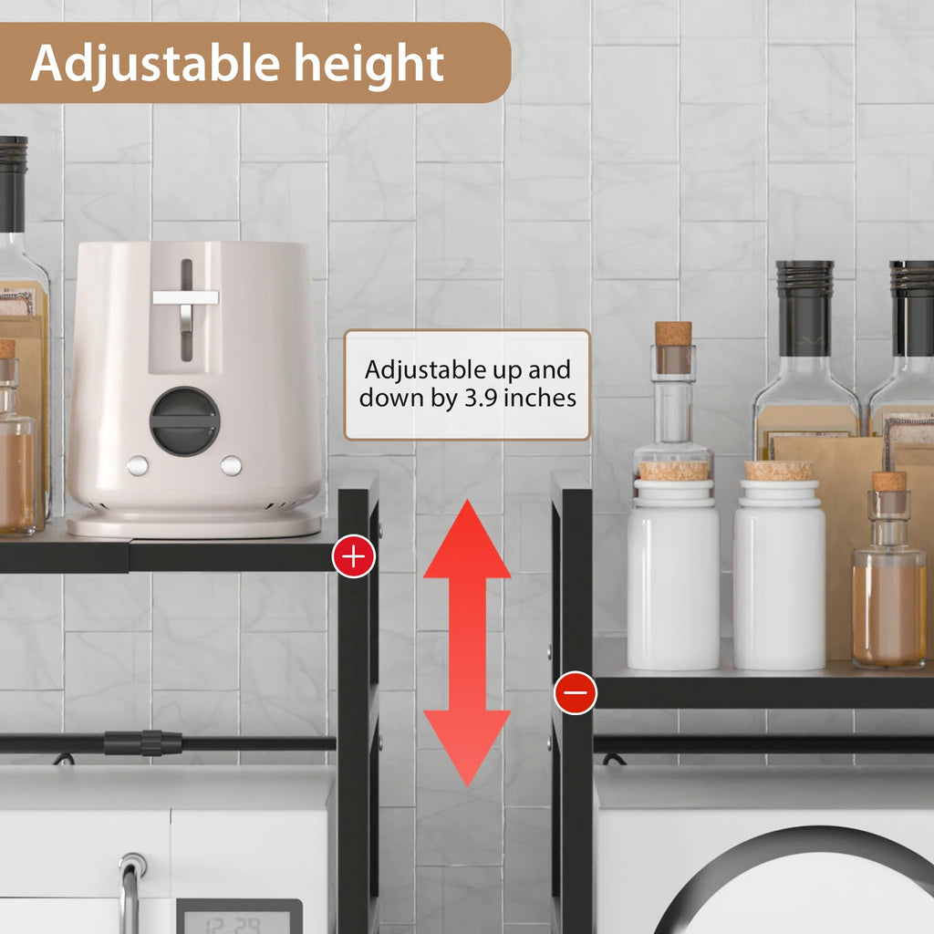 VickyHome Carbon Steel Thickened Retractable Kitchen Shelf Microwave Rack Oven Rack Rice Cooker Rack Storage Household 2/3 Layer