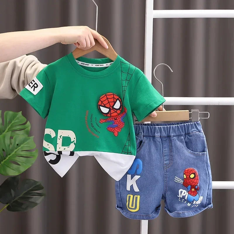2025 Été Bébé Garçon Spiderman T-shirt à manches courtes + Jeans Ensembles Vêtements Enfants Mode Vêtements Tenues Enfants Costumes de sport
