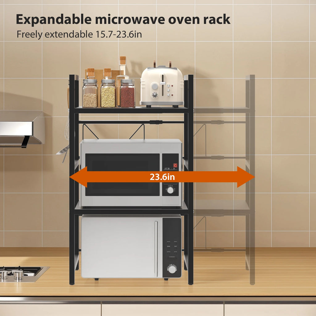 VickyHome Carbon Steel Thickened Retractable Kitchen Shelf Microwave Rack Oven Rack Rice Cooker Rack Storage Household 2/3 Layer