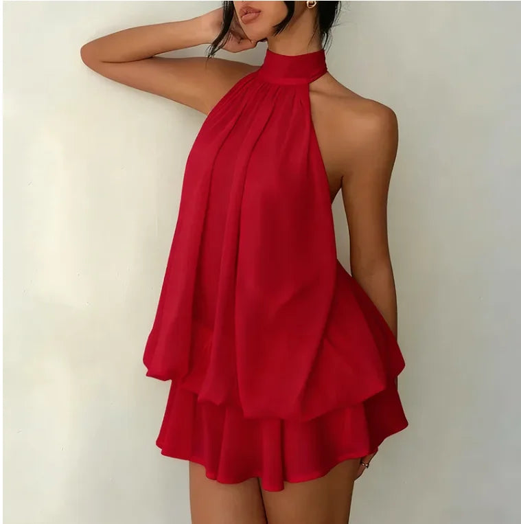 Robe  pour femme dos nu, cravate avant, mini-robe transparente en mousseline de soie, mode, sexy, vintage, robe d’anniversaire mignonne