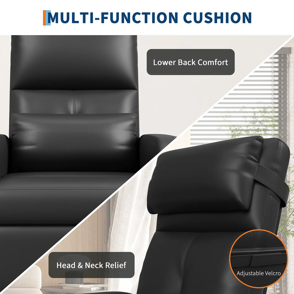 Power Recliner Chair with Heat & Massage, PU Leather Single Electric Sofa with Padd Seat & 2 Side Pockets for Living Room