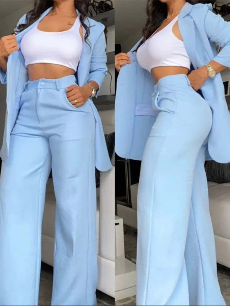 Ensembles de blazer élégant pour femmes Nouvelle mode d’automne Manteau à col claté pour femmes + pantalon design de poche Ensemble Travail Trajet Costume deux pièces