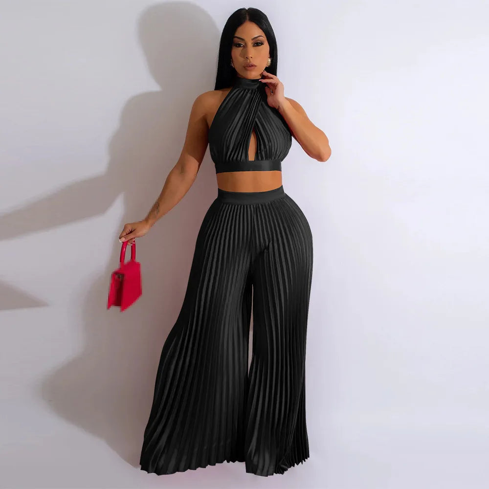 Ensemble 2 Pièces Femme – Top Halter & Pantalon Large Taille Haute | L'atelier de Candice