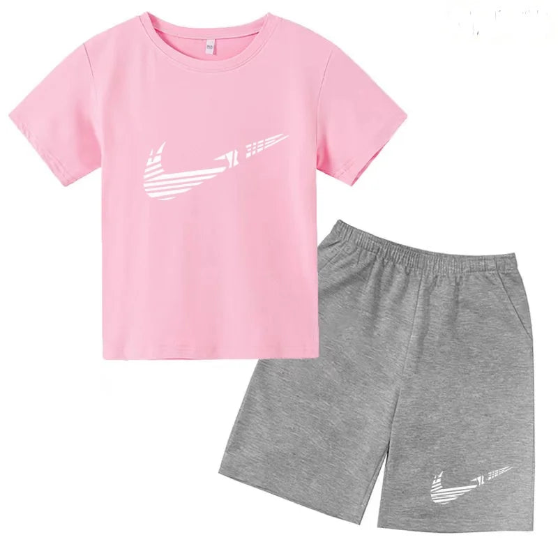 Vêtements pour enfants T-shirt Mode Manches courtes + Shorts Été Garçon Fille Tout-petit 3-12 ans Casual Sports Marque Jogging O-collar Set
