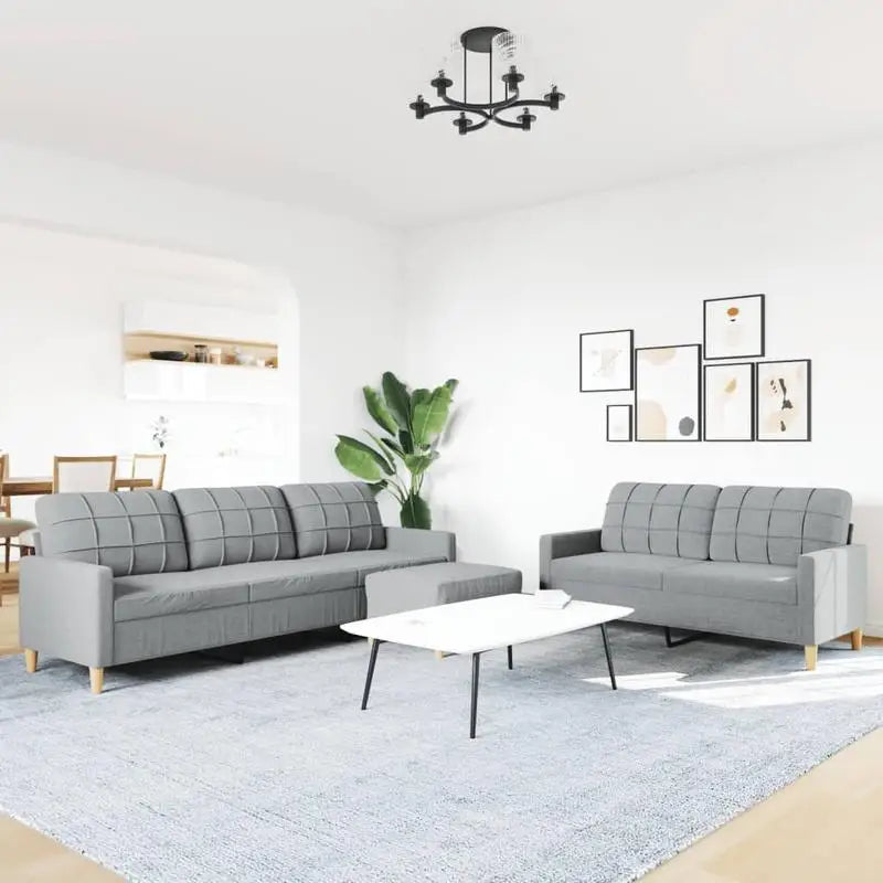 vidaXL Sofa Set Light Grey Fabric 3 Pieces Living Room Furniture Modern Comfortable Upholstered Couch with Footstool Home Decor