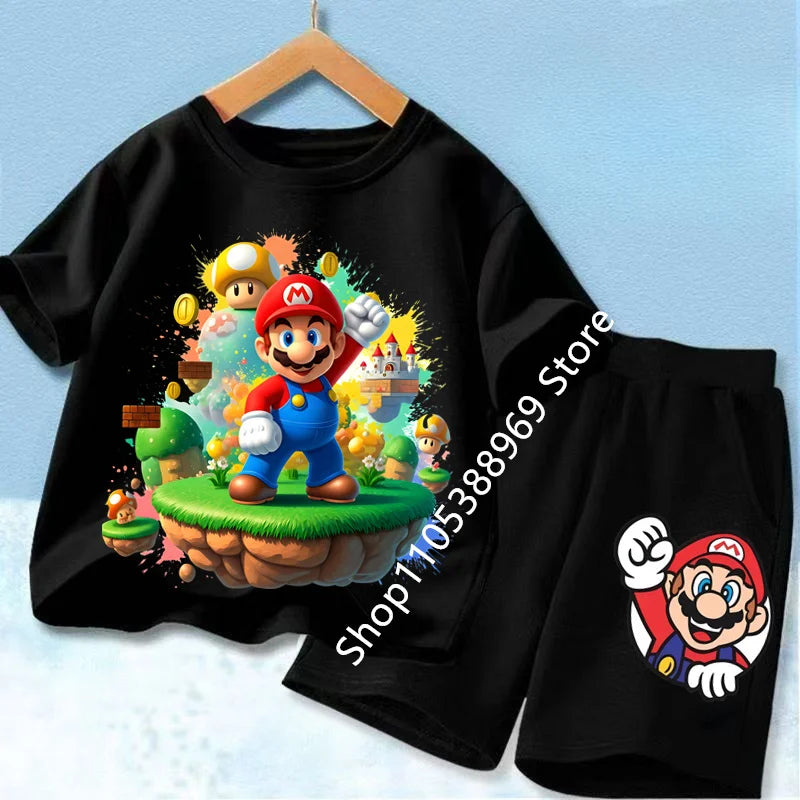 Ensembles de vêtements d’été pour enfants Super Marios Cartoon Print T-shirt à manches courtes Shorts décontractés Tenues douces pour bébés garçons filles