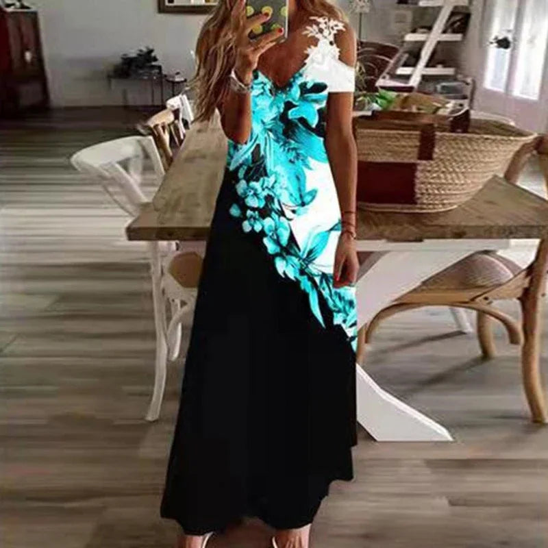 Robe à bretelles sans manches en dentelle blanche imprimée pour femmes, robe longue décontractée à la mode d’été