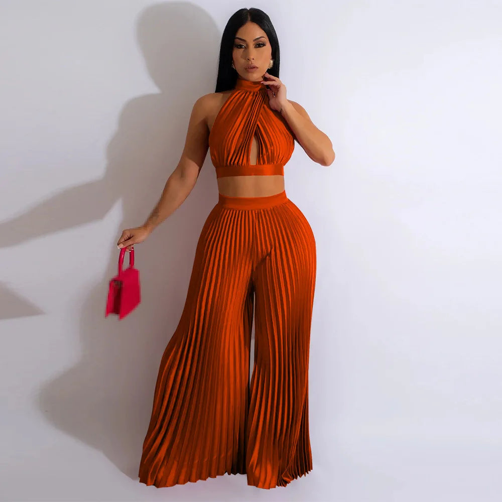 Ensemble 2 Pièces Femme – Top Halter & Pantalon Large Taille Haute | L'atelier de Candice