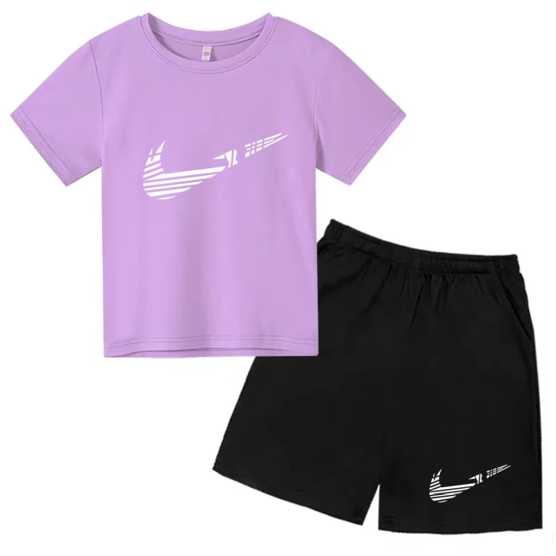 Vêtements pour enfants T-shirt Mode Manches courtes + Shorts Été Garçon Fille Tout-petit 3-12 ans Casual Sports Marque Jogging O-collar Set