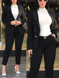 2Pcs Costume de couleur unie pour femmes + pantalon Ensemble deux pièces Slim Fit Business Fashion Double Breasted Formal Women’s Clothes Outfit