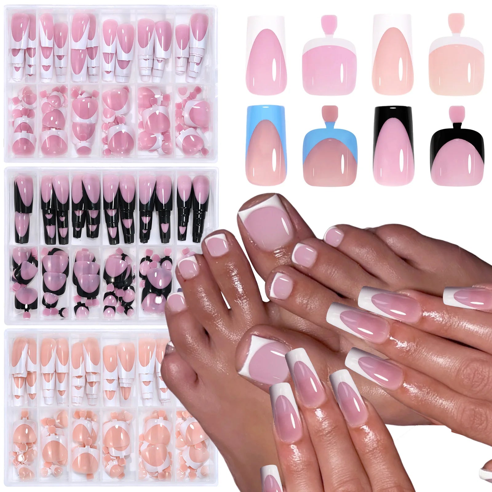 Kit 144 Faux Ongles French Carré Court Brillant – Mains & Pieds | L'atelier de Candice