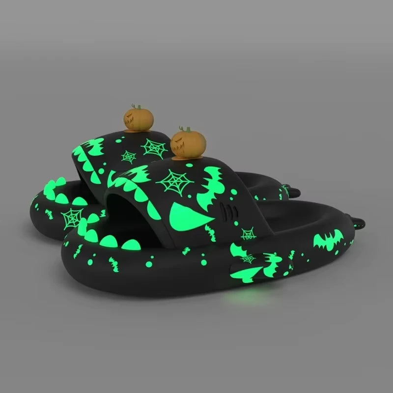 Luminous Christmas Shark Slippers Men Pirate Milk Cow Soft Sandals Adult Bathroom Non-slip Flip Flops Couple Outdoor EVA Shoes