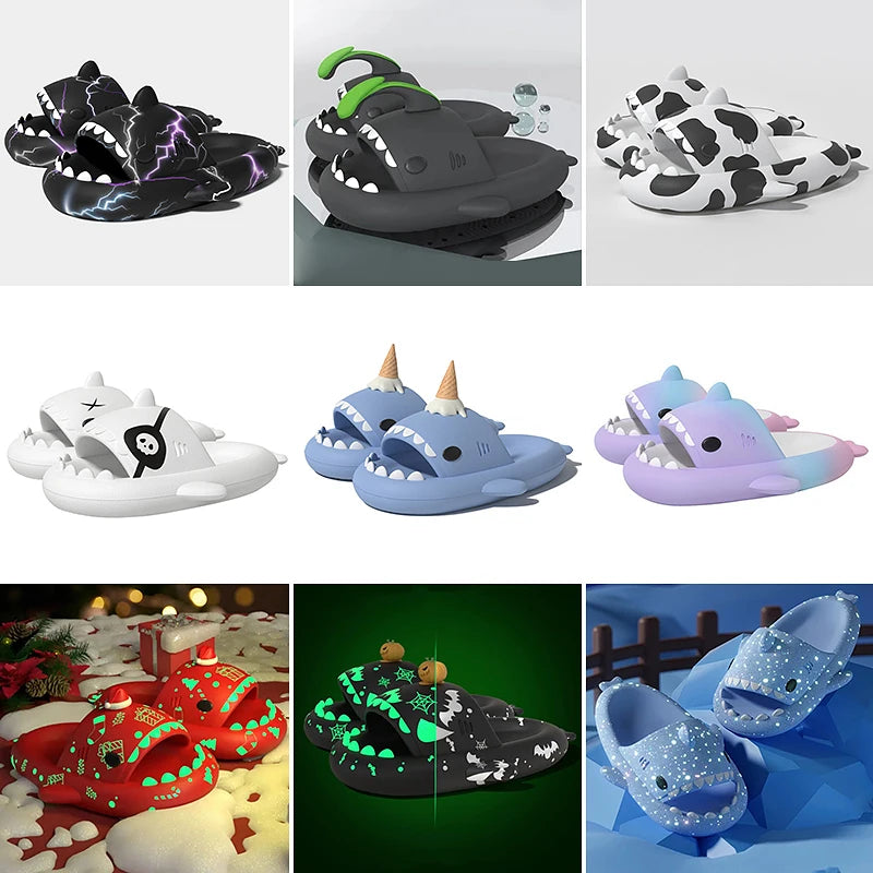Luminous Christmas Shark Slippers Men Pirate Milk Cow Soft Sandals Adult Bathroom Non-slip Flip Flops Couple Outdoor EVA Shoes