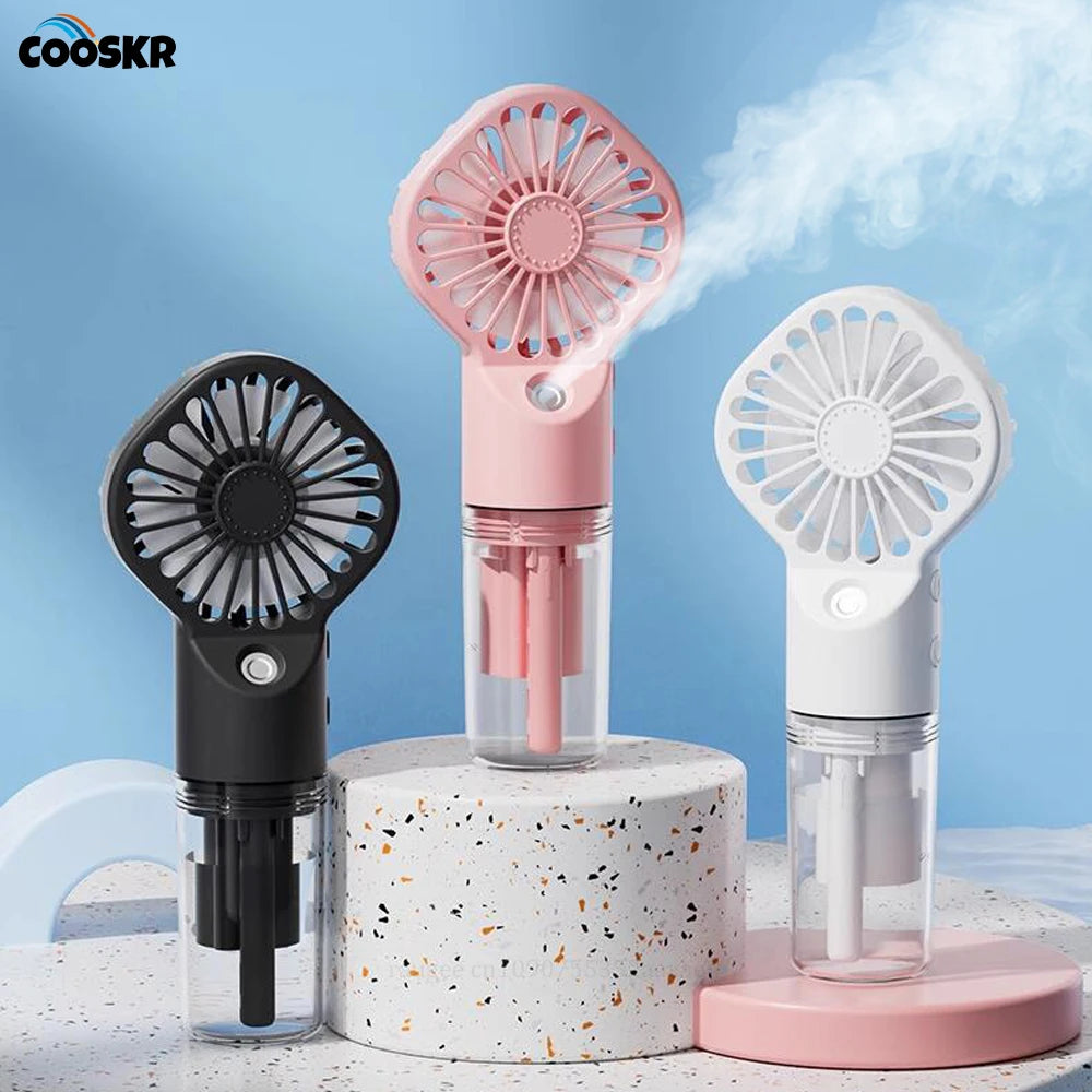 Ventilateur de pulvérisation portable portable Mini ventilateur d’humidificateur 4 vitesses Vent puissant USB Ventilateur de brouillard d’eau rechargeable Petit ventilateur d’extérieur