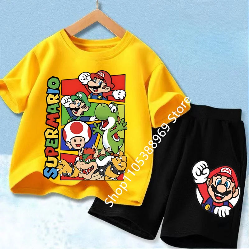 Ensembles de vêtements d’été pour enfants Super Marios Cartoon Print T-shirt à manches courtes Shorts décontractés Tenues douces pour bébés garçons filles