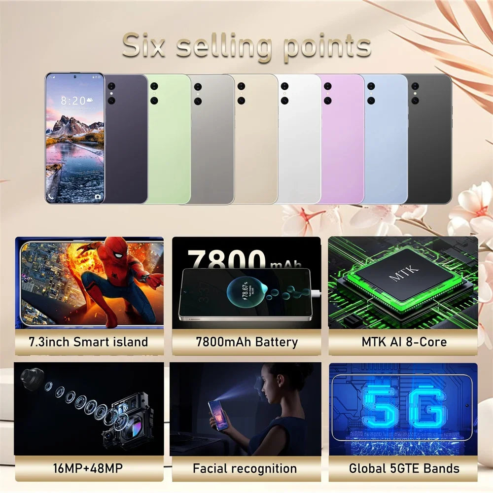 NEW HOT Mobile Phones S26 Ultra Smartphone Android 5G Cell Phone 16GB 1TB 7800mAh Octa Core Face Unlock Dual SIM GSM 7.3 Inch HD Android 15