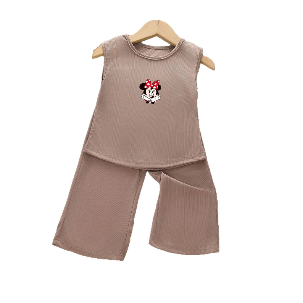 Dessin animé pour enfants 2026 été nouveau gilet de costume en soie de glace sans manches lâche et confortable filles ensemble deux pièces d’été