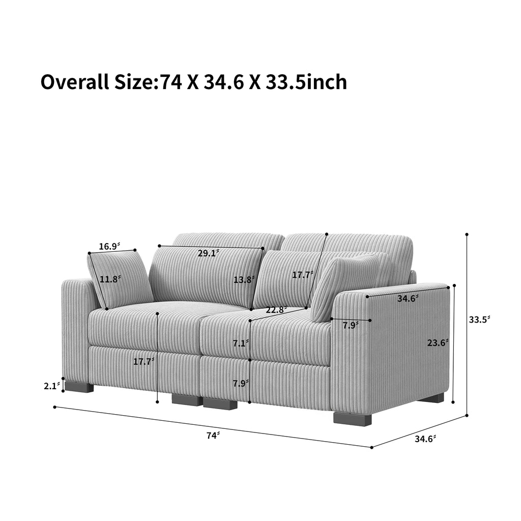 Comanlai  2 Seater Sofa Modern Corduroy Module Sofa Comfortable Simple Lazy Sofa,for Living Room Bedroom Balcony,Gray/Beige