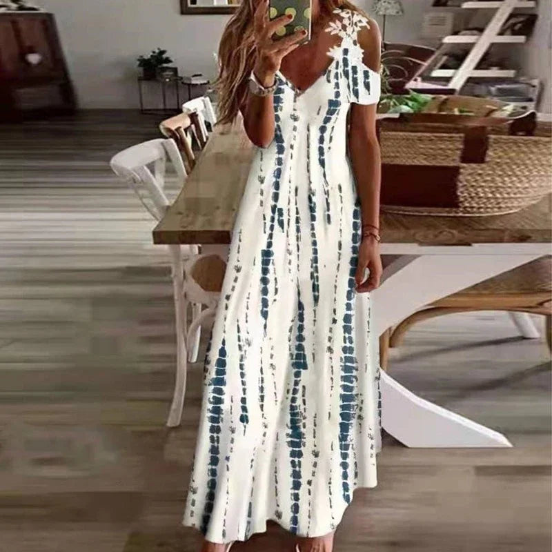 Robe à bretelles sans manches en dentelle blanche imprimée pour femmes, robe longue décontractée à la mode d’été
