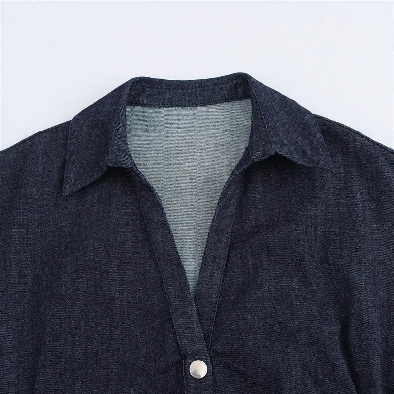 Nouvelles robes longues 2025 Femme Mode Été Col en V Simple Breasted Slim Fit Jupes en jean Vêtements pour femmes Hauts
