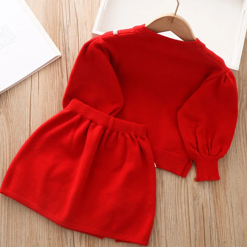Ensemble de vêtements pour filles Ensemble de 2 pièces à manches longues Sweat-shirt automne/hiver + ensemble jupe Vêtements pour enfants pour le début de l’école