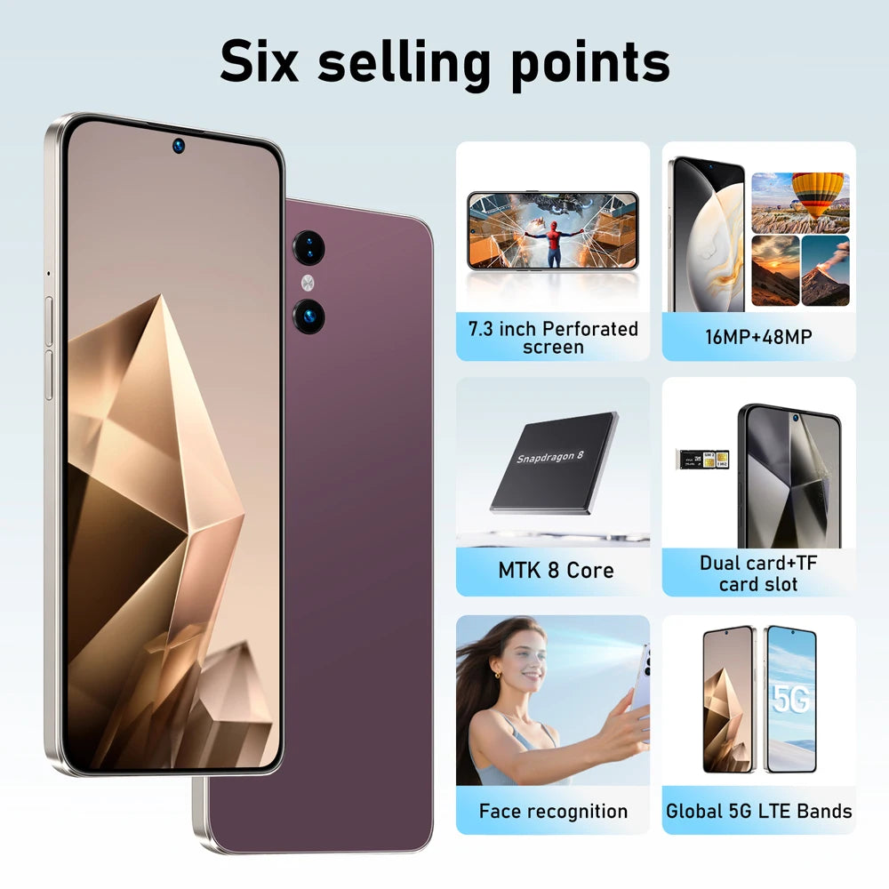 NEW HOT Mobile Phones S26 Ultra Smartphone Android 5G Cell Phone 16GB 1TB 7800mAh Octa Core Face Unlock Dual SIM GSM 7.3 Inch HD Android 15