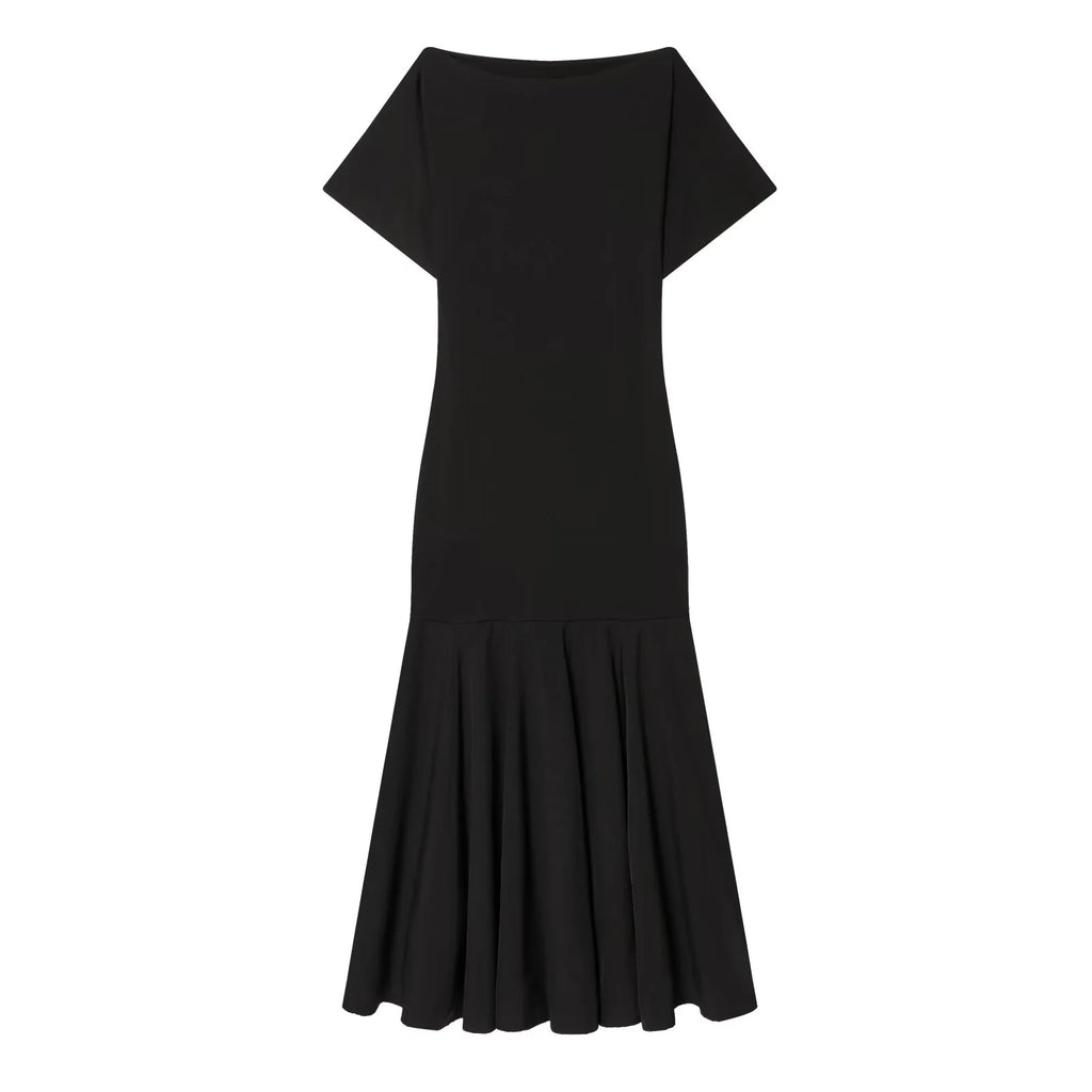 KONDALA Vintage Boat Collar Long Dress Women's Elegant Casual Splicing Pleated Dress New 2026 Spring Summer Fashion Slim Dress
