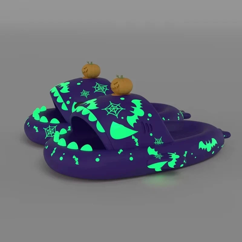 Luminous Christmas Shark Slippers Men Pirate Milk Cow Soft Sandals Adult Bathroom Non-slip Flip Flops Couple Outdoor EVA Shoes