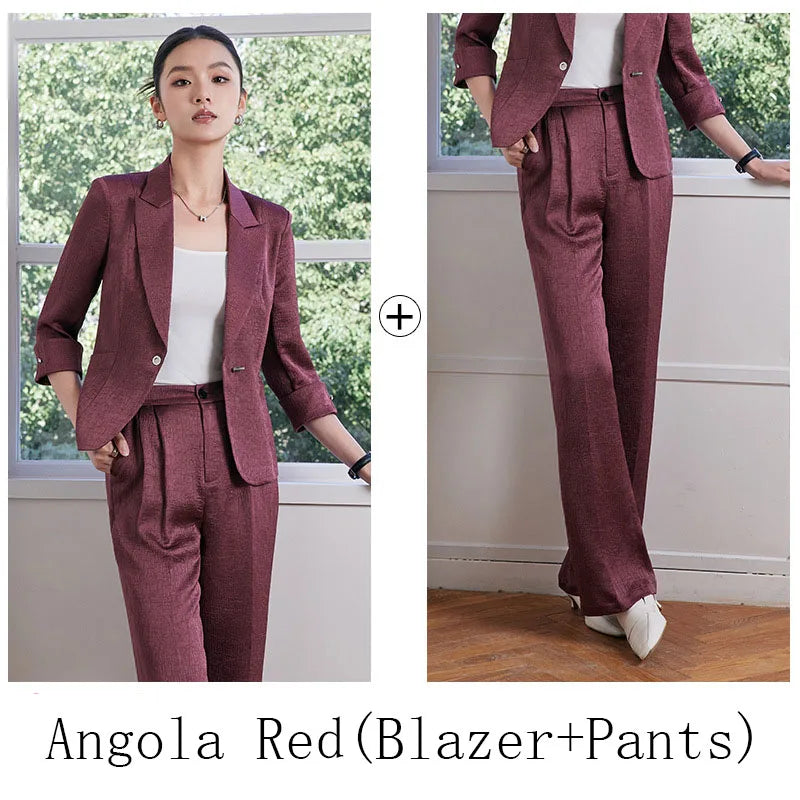 Mode Bureau Dames Blazer et Pantalon Costume Formel Angola Rouge Femmes Veste Pantalon Femmes Affaires Travail Vêtements 2 Pièces Ensemble